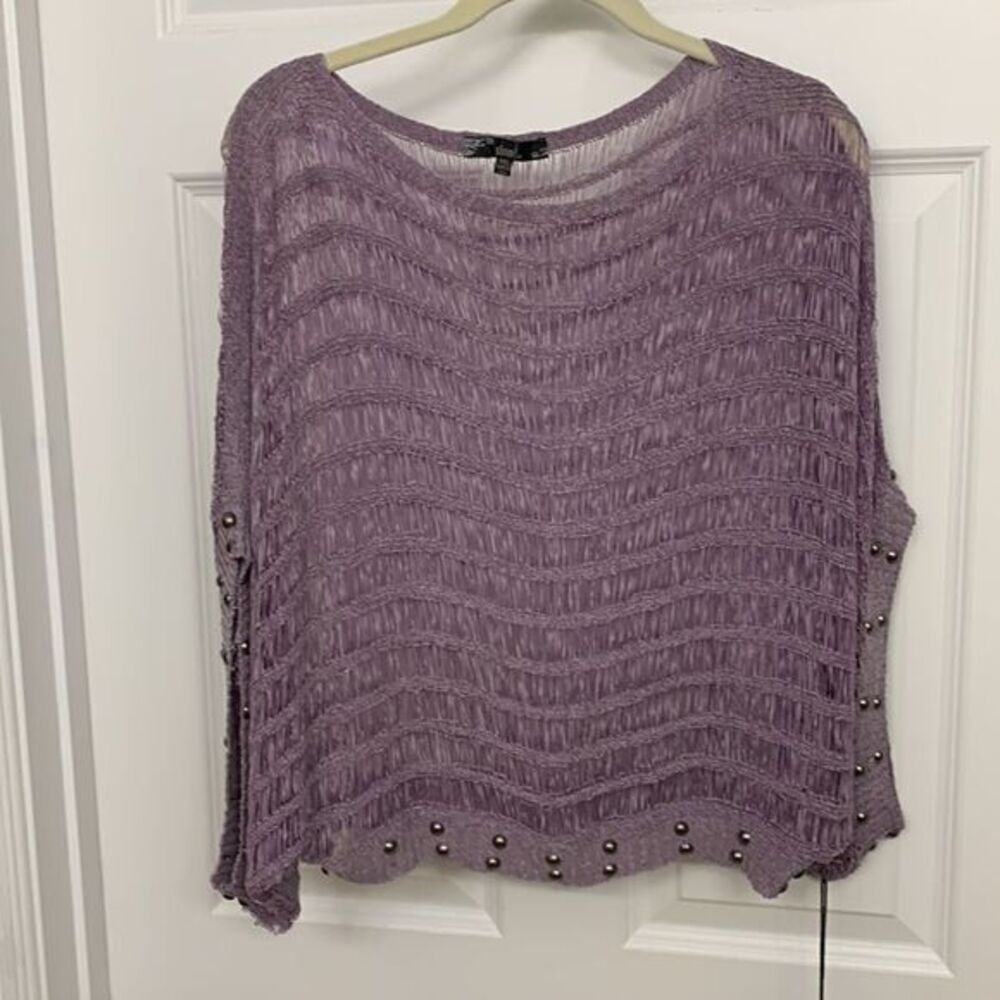 Sioni Size M/L drop shoulder sheer/bling dolman sleeve open weave top